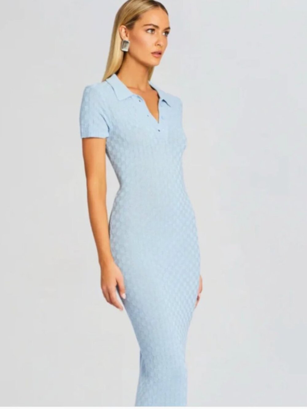 Retrofete Beacon Knit Dress Powder Blue Collared Short Sleeve